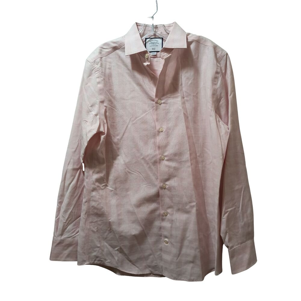 Charles Tyrwhitt Dress Shirt Men’s 15.5 (34) Pink White Plaid Slim Fit Non-Iron